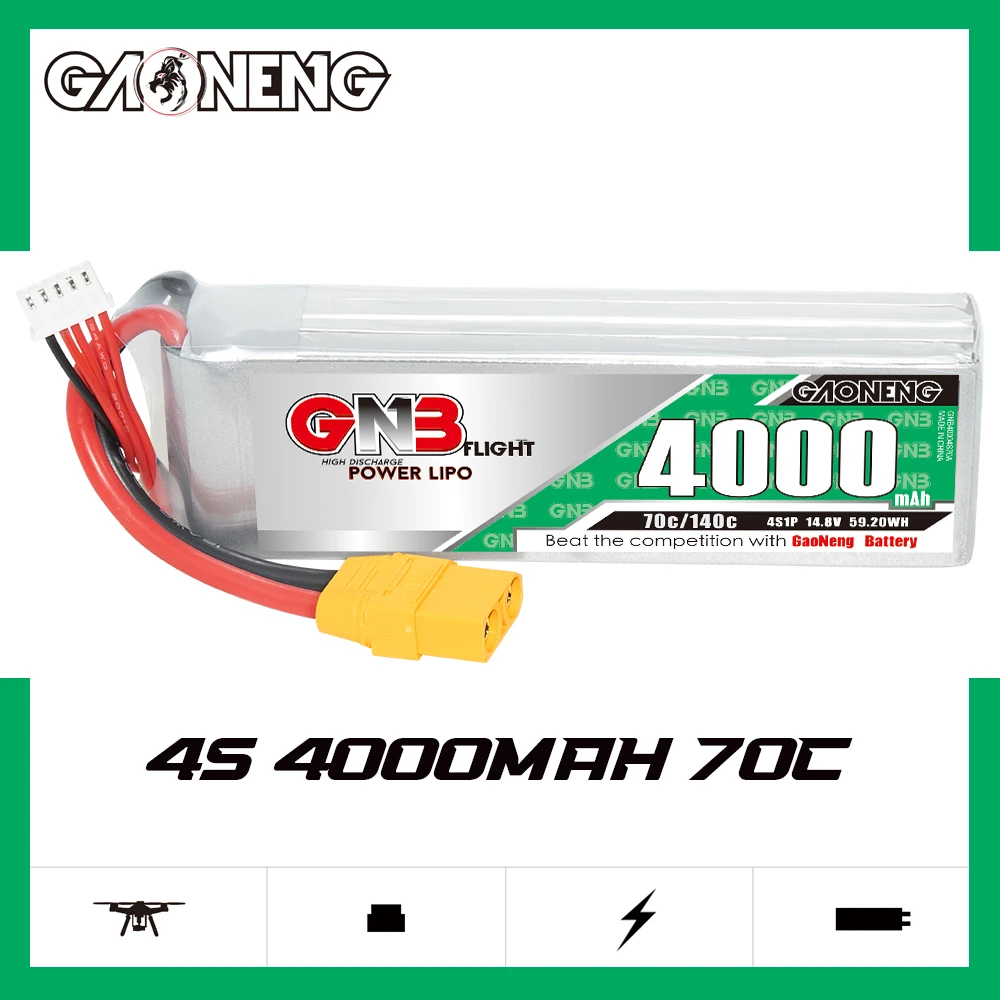 

GNB GAONENG 4000 мАч 4S 14.8В 70C 140C XT90 RC LiPo аккумулятор с высокой токоотдачей для вертолетов, дронов, лодок, автомобилей