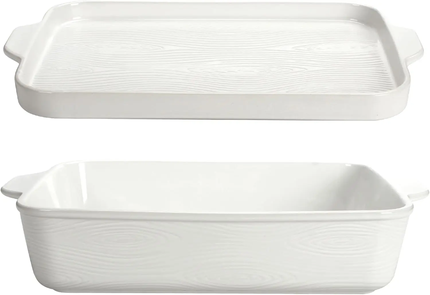 Juego de 2 moldes de cerámica blancos Woodland para hornear - Cazuela de 9x13 pulgadas para horno, ideal para lasagnas, tartas y pastel de carne