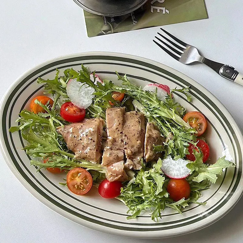 

Tuxtont een Line Cerc Dining Utensils Korean Sle Steak Plate Western Dinner Plate Oval Dert Plate Coffee op