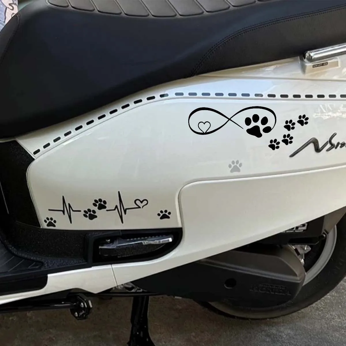 1Set Paw Print & Infinity Heartbeat Vinyl Stickers, Black, Fluorescent Yellow & Pink for Motorcycle, Car & Helmet