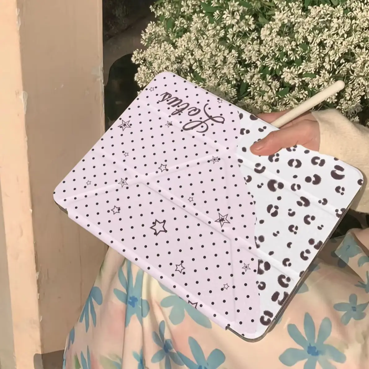 Pink Leopard Print Polka Dot Star Y2K Tablet Case For iPad Pro 11 12.9 13 A16 M2 M4 M3 M5 5/6/7/8/9/10/11th Mini Air 3 4 5 Cover