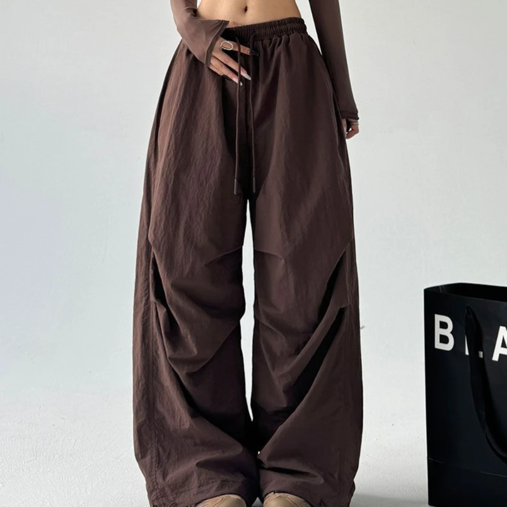 

Women's Oversized Parachute Pants - Drawstring Waist Cargo Trousers Lightweight High Street Streetwear Summer Casual Loose Pants