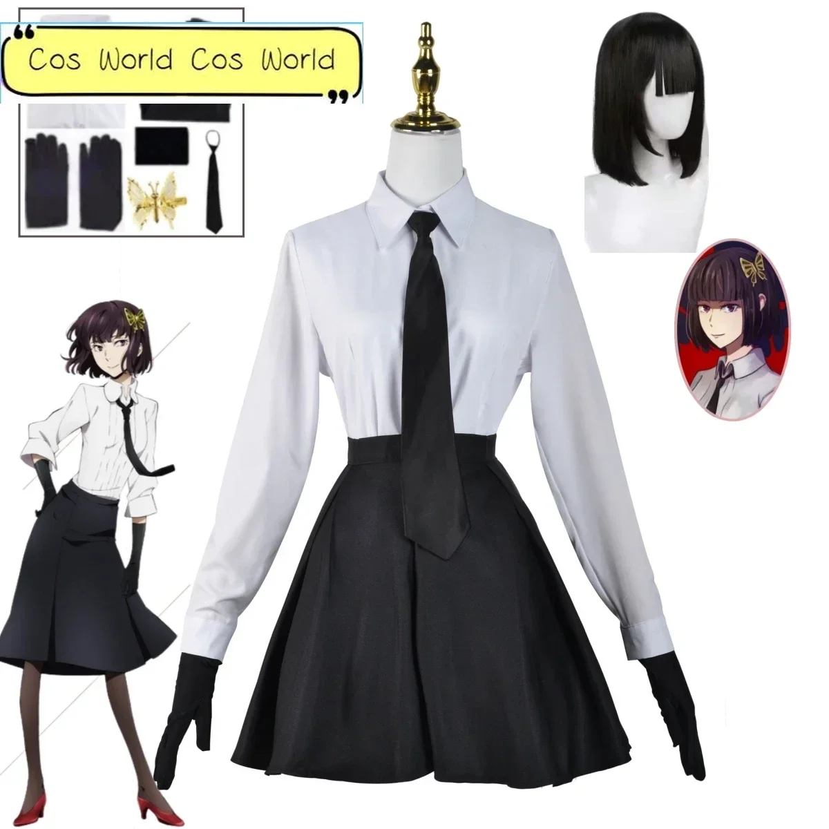 Anime Bungo Stray Dogs Akiko Yosano Kostum Cosplay Kostum Shirt Short Skirt School Uniform Set Women's Halloween Party Clothing