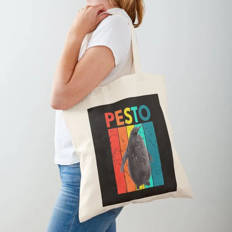 

Vibrant Pesto Penguin Retro Design Tote Bag cute pouch bag tote bags men Canvas Custom bag