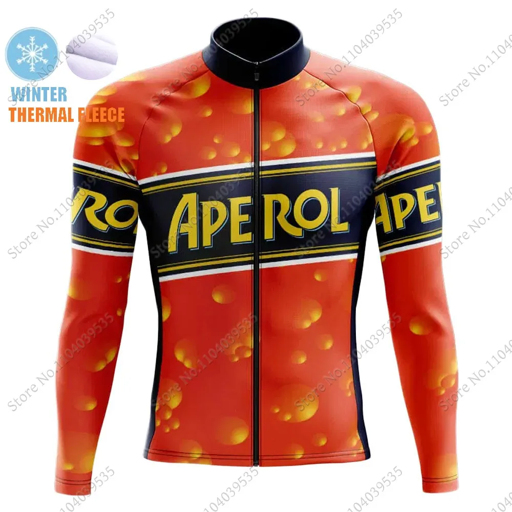 Aperol-Beer 2024 Cycling Jersey Set Winter Clothing Suit Mens Long Sleeve MTB Bike Road Pants Bib Ropa Ciclismo