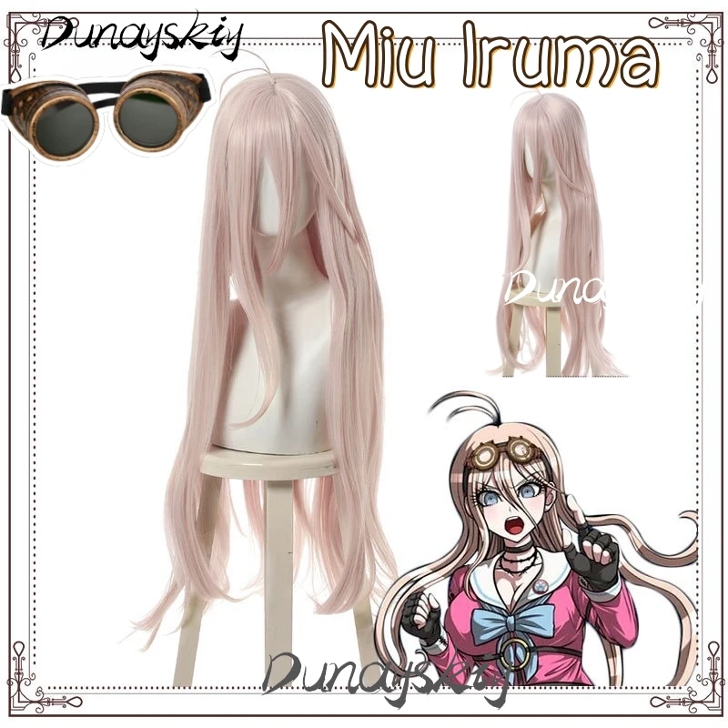 Miu Iruma Cosplay Wig with Glasses Accessory Role Play Hairpiece Prop For Christmas Halloween Customized