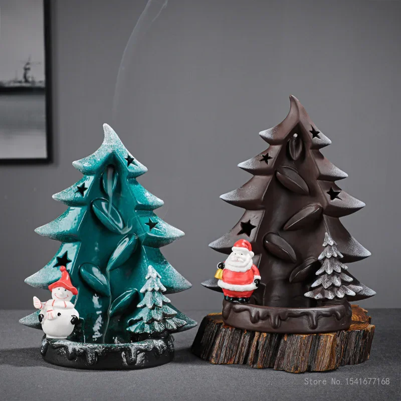 Creative Backflow Incense Burner, Zen Ceramic Crafts, Christmas Tree Decoration Ornaments, Purple Clay, Aromatherapy Burner, 1Pc