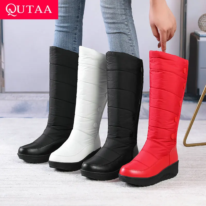 Qutaa 2024 Frauen Keile High Heels Schneeschuhe Winter Mitte der Wade lange warme Schuhe Frau Plattformen Schuhe hohe Stiefel Größe 35-43