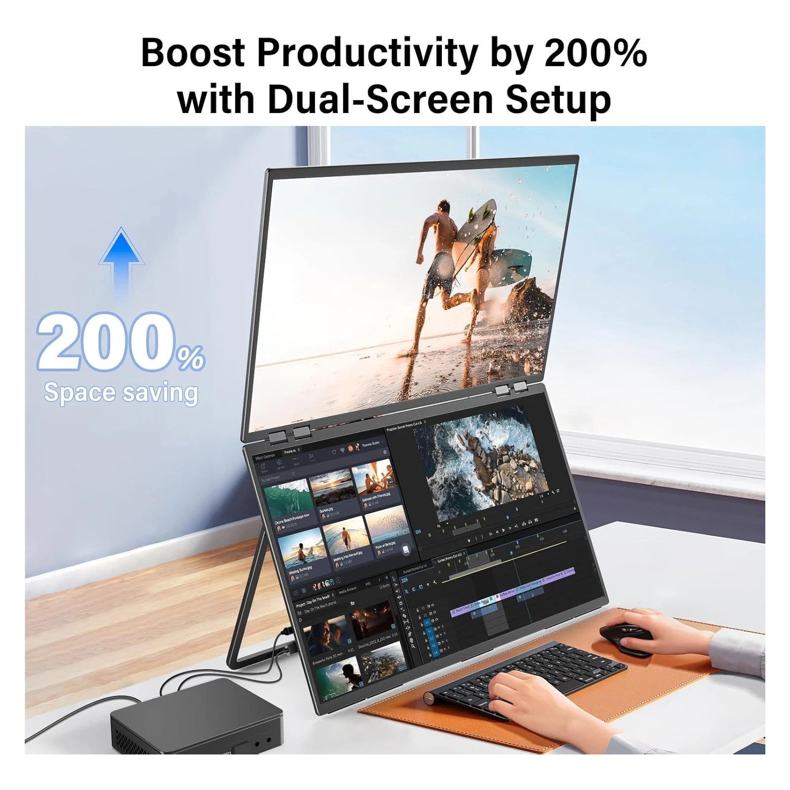 GAMINJA Monitor portatile doppio triplo da 18,5 pollici 120Hz FHD 1080P USB-C HDMI HDR Monitor ausiliario Monitor da gioco per laptop pieghevole