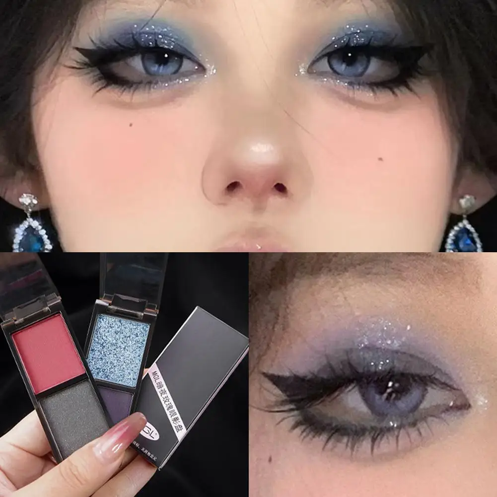 Paleta de sombras Duo gótico, punk smokey, maquiagem para os olhos com tons vermelhos, pretos, azuis e verdes, acabamento brilhante fosco