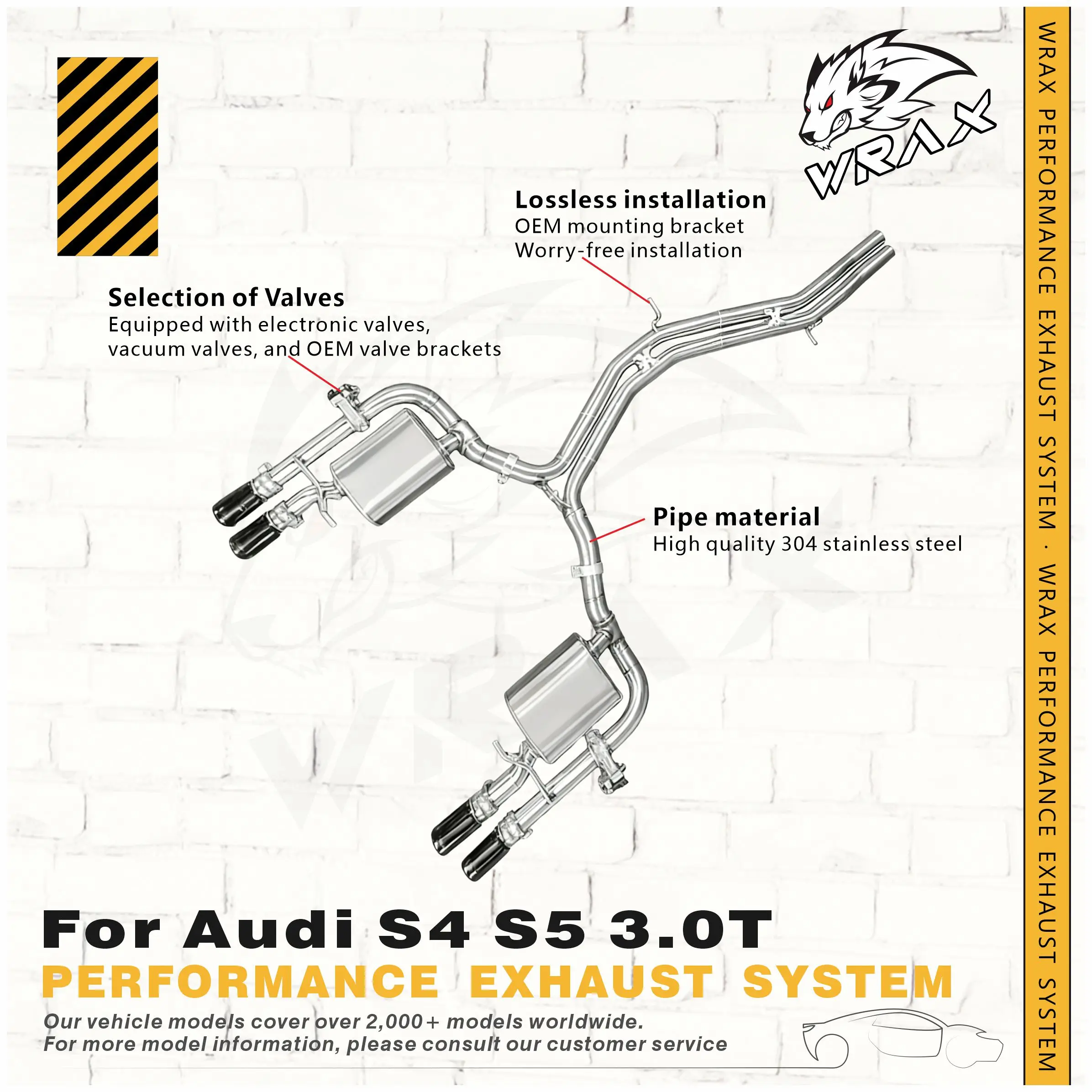 

WRAX Sports Exhaust System for Audi S4 S5 3.0T SS304 Catback Muffler with Selection of Valves
