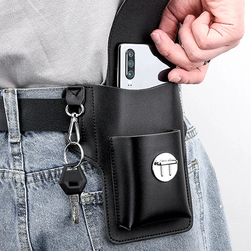 Multifunctional Leather Fanny Pack Phone Belt Bag Retro Men's Bag Cellphone Loop Holster Phone Pouch Wallet Phone Case Dropship