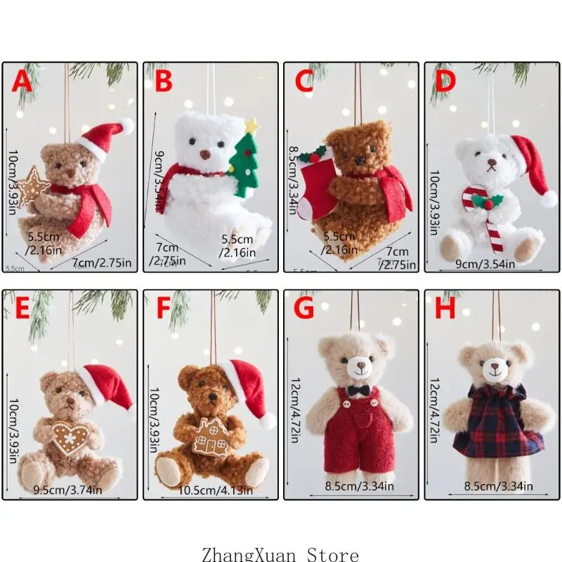 Weihnachts-Hängebär-Akzent aus weichem Stoff mit Schlaufenkordel für Baumkranz, und Türdekoration Innenbereich, 3 x – Detail 6