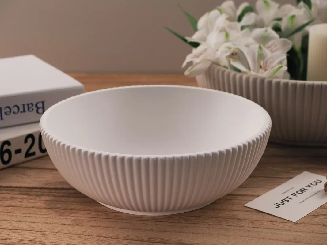 Large Striped Bowl Vessel Concrete Mold Suitable for Making Cement Epoxy Resin Terrazzo Outdoor Plant Pot Silicone Mold Storage