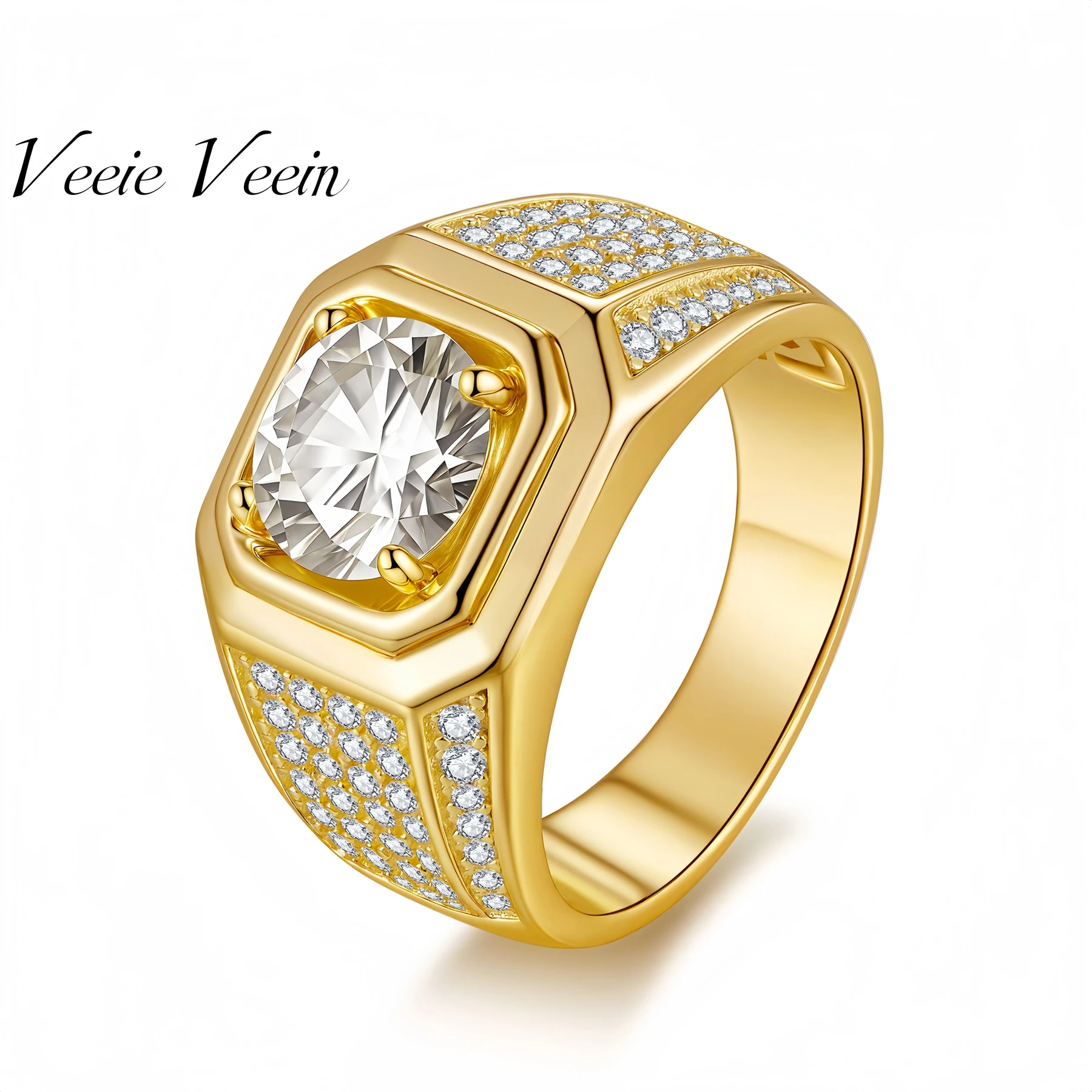 

Veeie Veein Luxury Brand S925 Sterling Silver Luxury Brand Designer 2-Carat Moissanite Ring For High-End Man Ring Jewelry