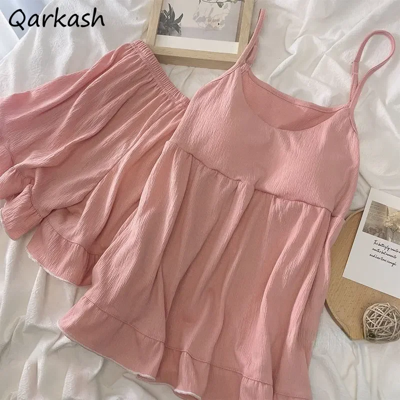 

Pajama Sets Women Sleeveless Hotsweet Simple Vintage Sleepwear Summer Female All-match Home Japan Style Elegant Fashion Daily