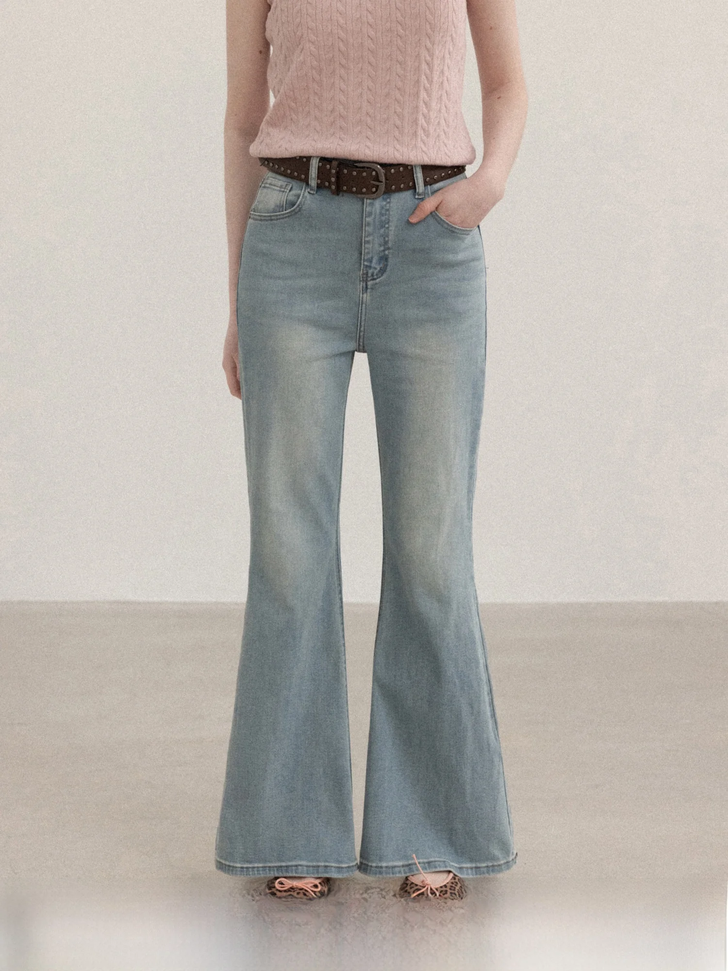 

Retro Blue High Waist Slimming Jeans Women's Spring Commute Versatile Micro Flare Pants Casual Style Cotton Soft Comfortable