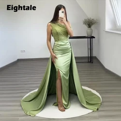 Eightale Olive Green Prom Dresses for Wedding Satin One Shoulder Beaded Evening Gown Dubai Side Slit Party Dress robes de soirée