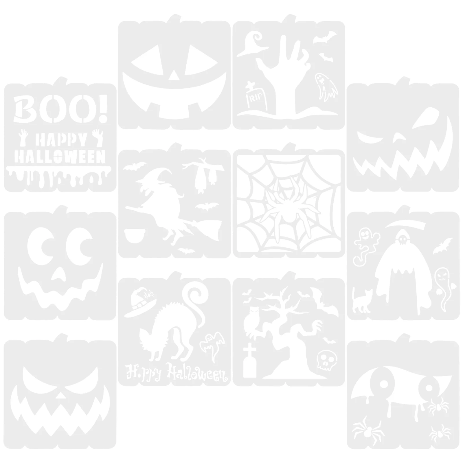 

12 Pcs Drawing Stencil Painting Template Halloween Stencils Tool Templates White