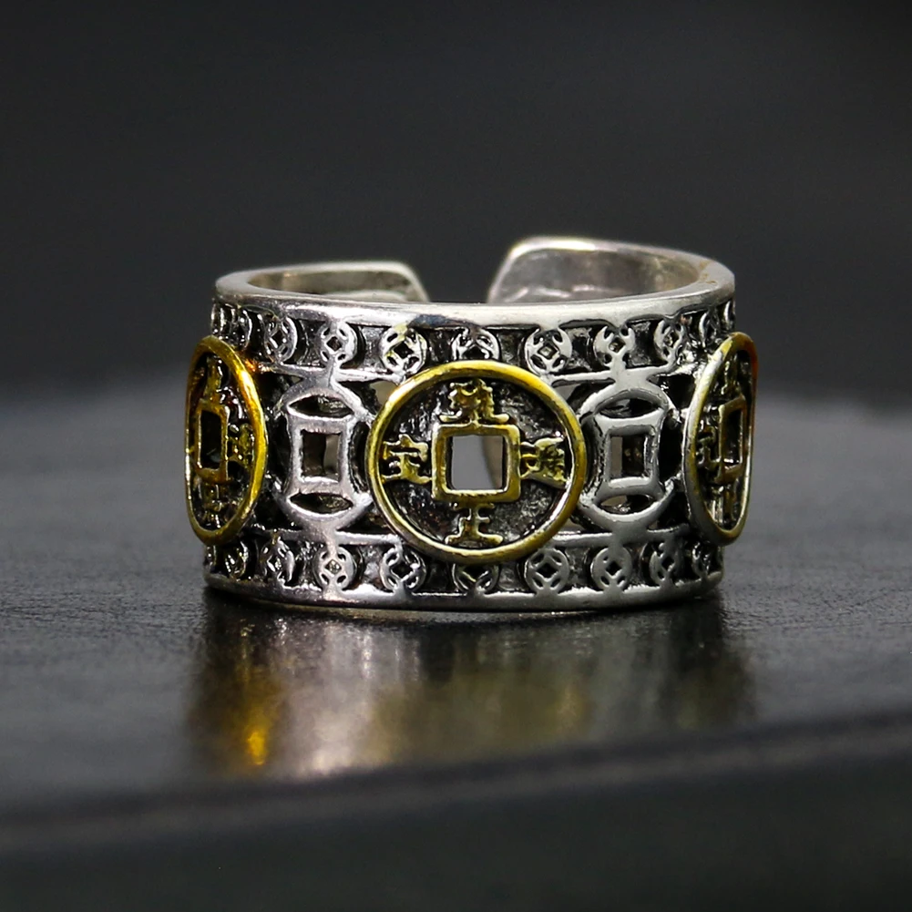 معدن الفولاذ المقاوم للصدأ الجوف خارج حلقات العملة القديمة افتتاح قابل للتعديل فورتشن لاكي الزناد إصبع نقل التمائم