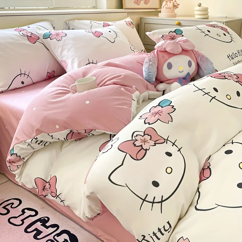 SanrioHello Kitty、My Melody、Cinnamoroll、Kuromi 3Bedding Set：Large Size1Piece Quilt Cover，2Pillowcase，Excluding down Filled - Car