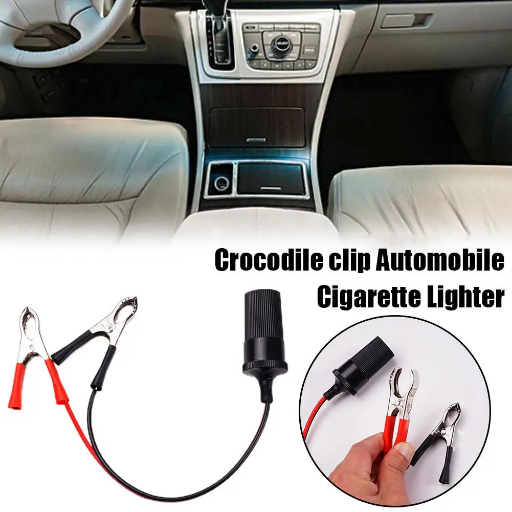 12V Power Car Cigarette Lighter Female To Alligator Clip-on Connector Clip New Terminal Battery Extension Auto Socket Adapt Z9U9