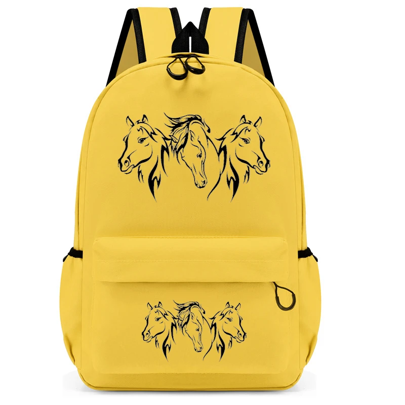 Horse Print Black Backpack for School Teenagers Girls Travel Bag Canvas Backpack Student School Bag Student Zipper Backpack Bags