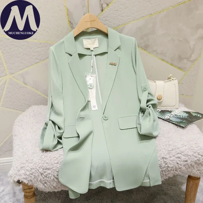 Elegant Versatile Women's Summer Blazer Three-Quarter Sleeve Fashionable Casual Loose Office Blazer Sunscreen Elegant