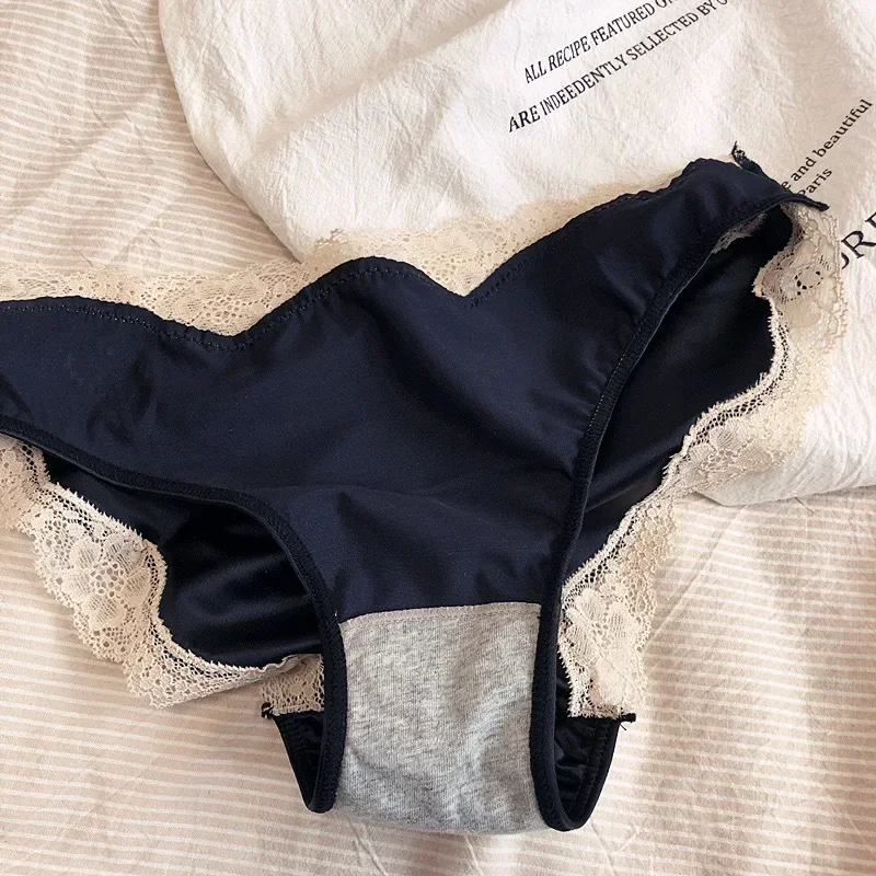 النساء سراويل الساتان الملابس الداخلية الكورية القطن المنشعب الدانتيل ملخصات رسالة الفرنسية مثير حجر الراين الدانتيل سلس منخفضة الخصر ملخصات