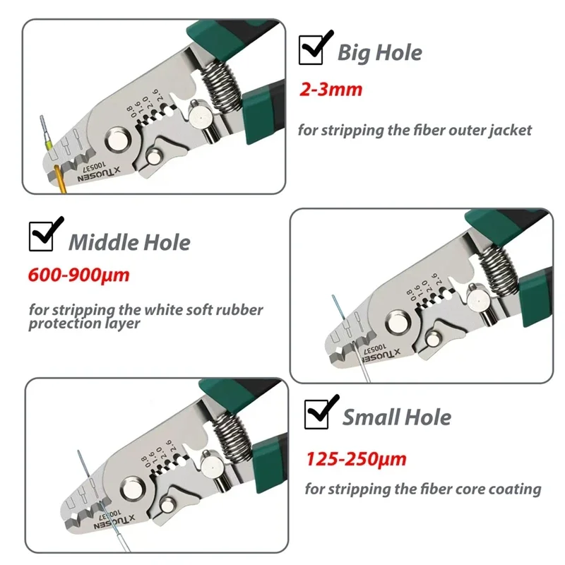 TUOSEN 6Inch 3 Holes Fiber Optic Wire Stripers,Precision Fiber Stripper/Optic Tools For Installers And Electricians