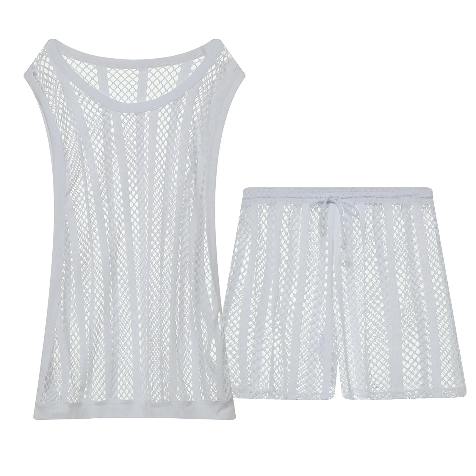 CLEVER-MENMODE Herren Unterhemd Set Mesh Tank Tops Boxer Sexy Netzs Schiere Hohl Ärmelloses Unterhemd Shorts Nachtwäsche