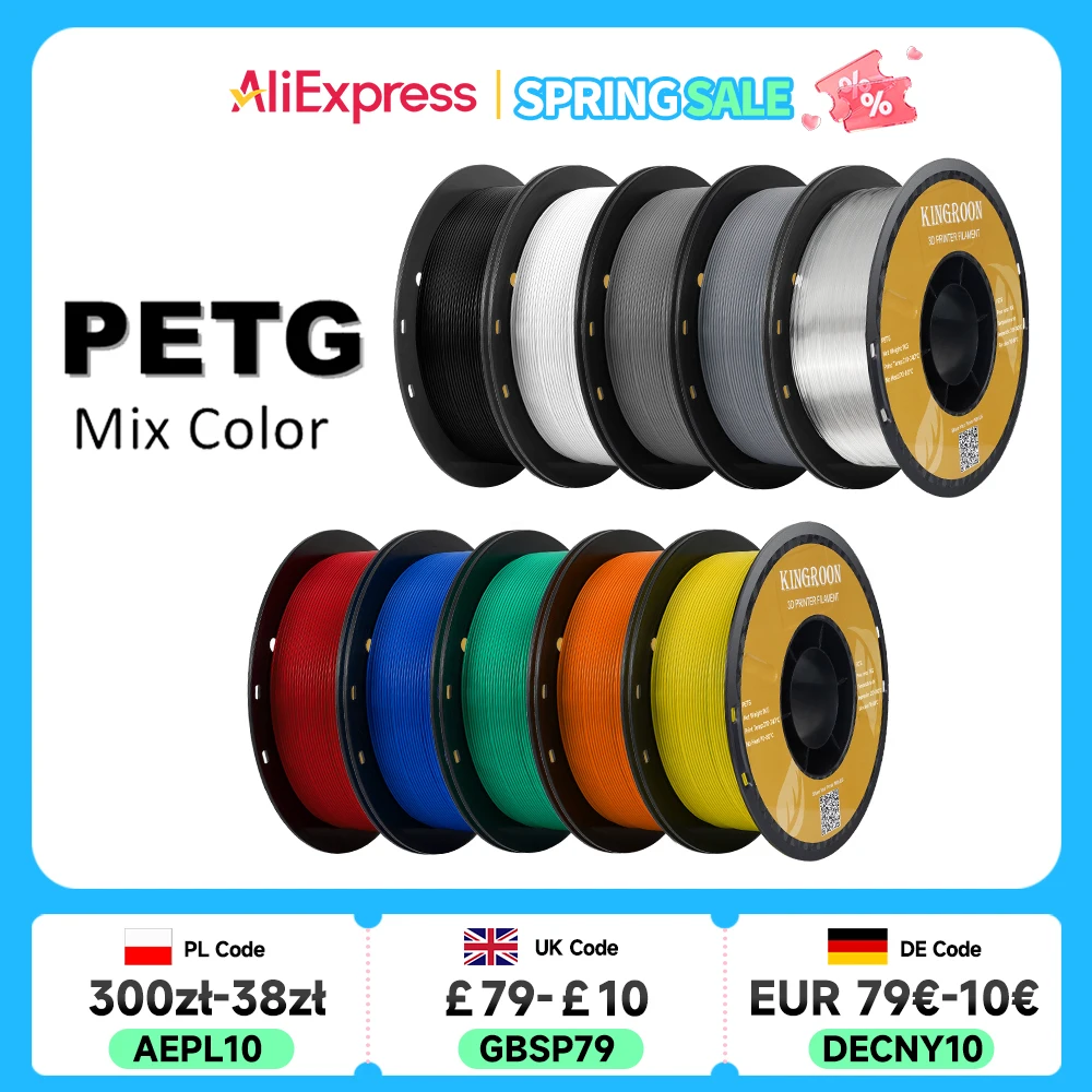 KINGROON PETG 3D-Drucker-Filament 1,75 mm 5 kg 10 kg Mixfarbe 3D-Druckmaterial 1 kg/Rolle Petg Kunststoff für FDM-3D-Drucker