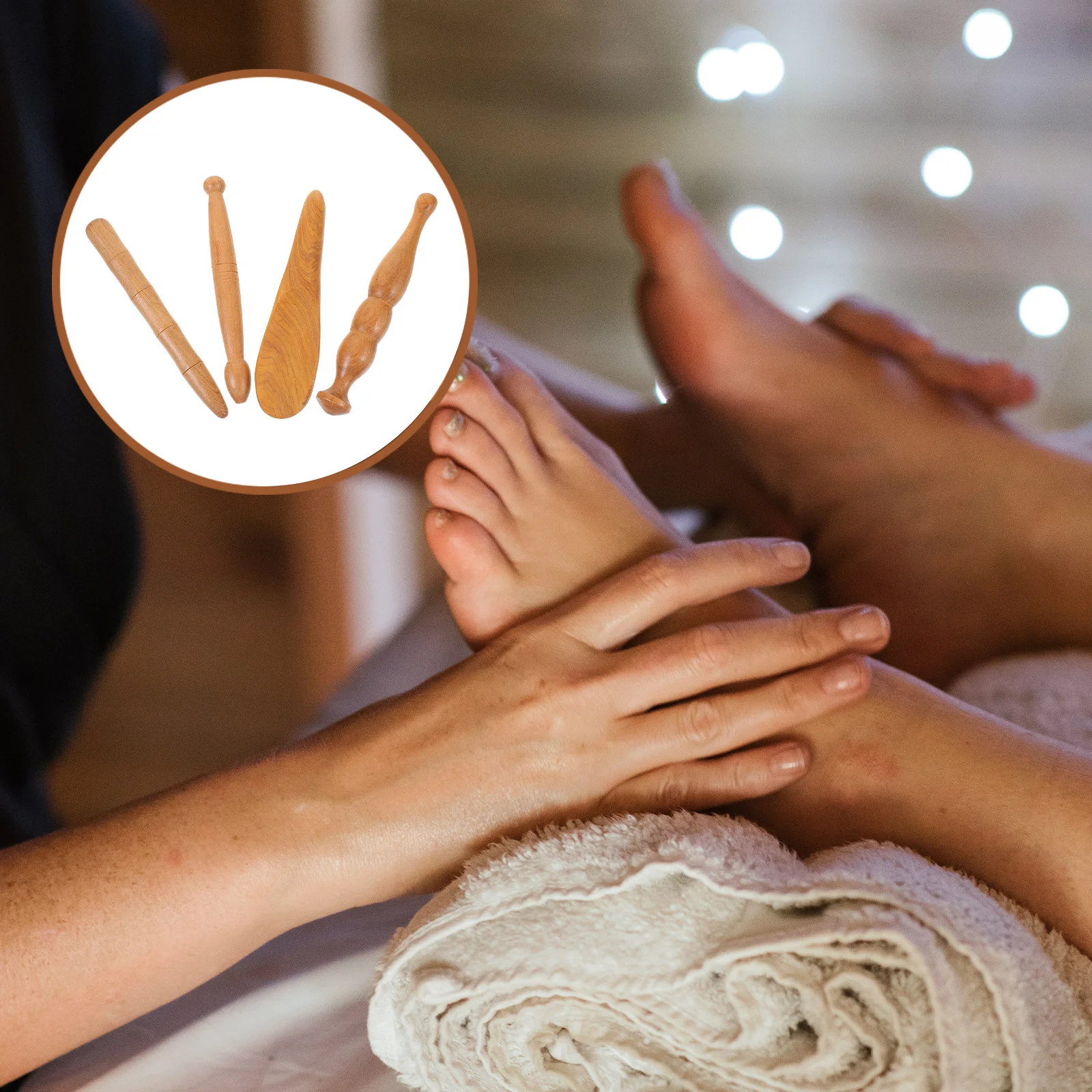 

4 шт. деревянная палочка для массажа ног, натуральный массажер для акупунктурных точек для соскабливания подошв, профессиональный инструмент для пельмы, снимает напряжение, способствует