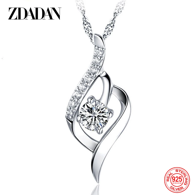 ZDADAN 925 Sterling Silver Heart Amethyst Necklace For Women Fashion Wedding Jewelry