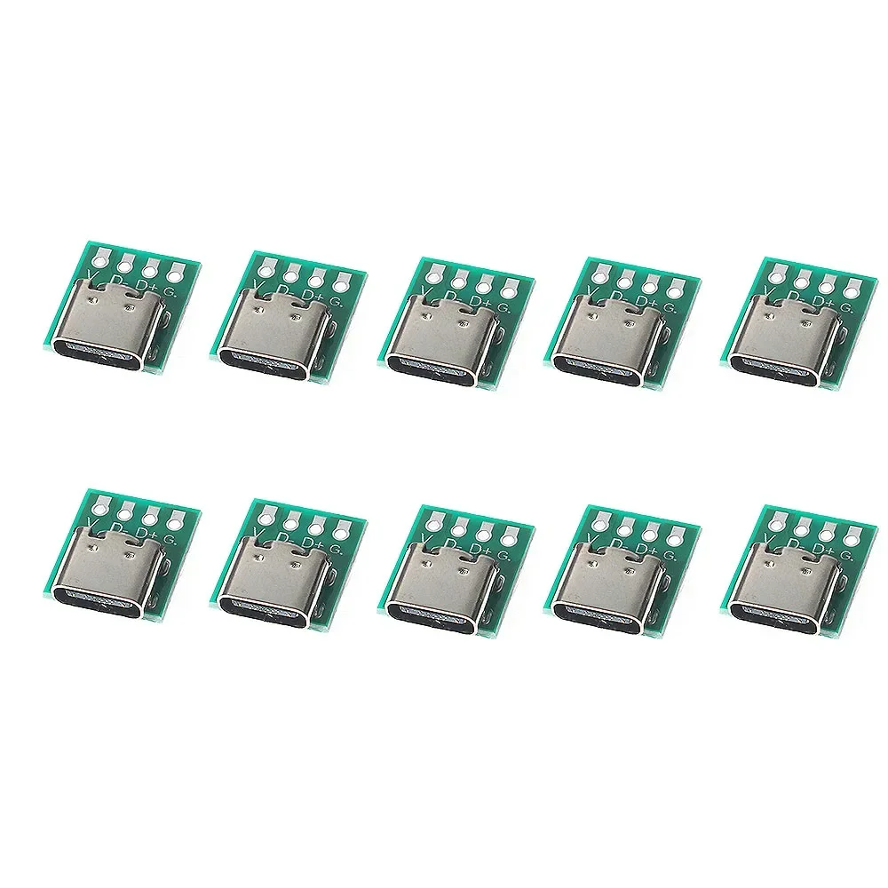 10PCS Type-C Test Board Kit Female Connector Set USB3.1 16P-2.54mm PCB Converter for High-Current Power Supply Adapters