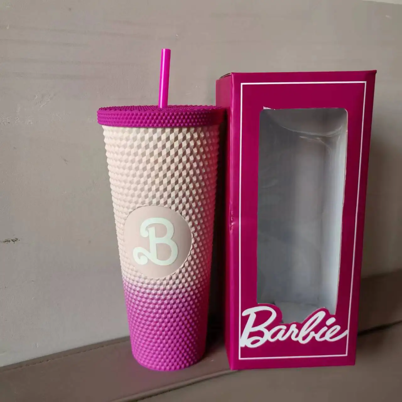 Barbie-Gobelet en Plastique Rose avec Paille pour Fille, Bouteille d'Eau Isolée, Gobelet à Paillettes, Cadeaux d'Anniversaire