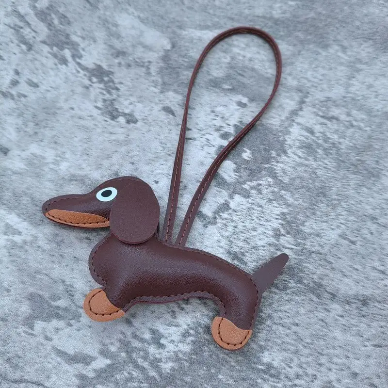 Classic Cute Leather Puppy Dog Keychain Pendant Lovely Dachshund Bag Charm Phone Pendant Trinket Key Ring Accessories