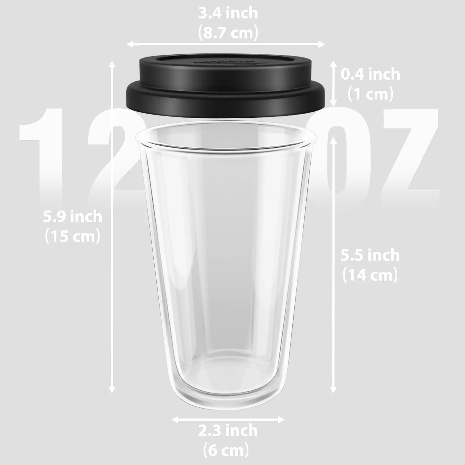 2pcs Double Walled Glass Coffee Mugs with Silicone Lids, 12 OZ Reusable Coffee Cups for Hot or Cold Drinks, Travel Coffee Cups