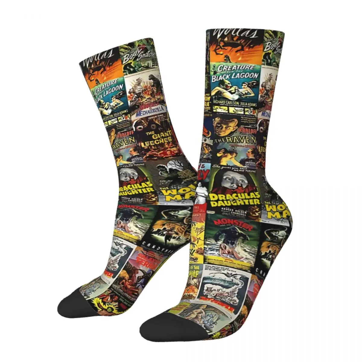 

Hip Hop Vintage Monster Posters Crazy Men's Socks Horror Movies Unisex Harajuku Pattern Printed Happy Crew Sock Boys Gift