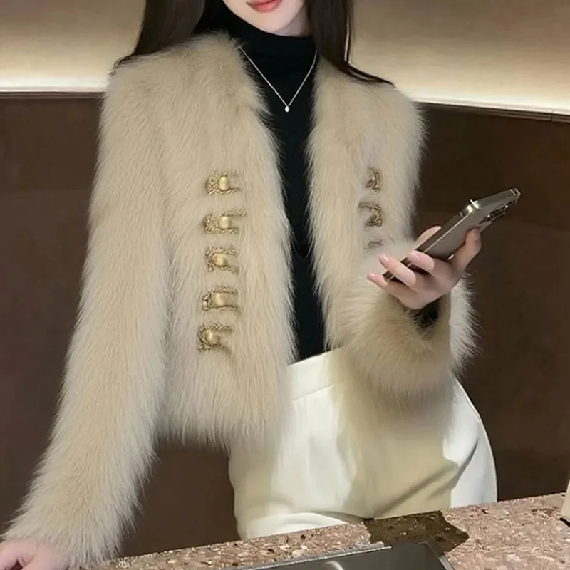2026 New Loose and Lazy Style Korean Version Unique and Beautiful Socialite Xiaoxiangfeng Khaki fur Coat for Women in Winter WLF
