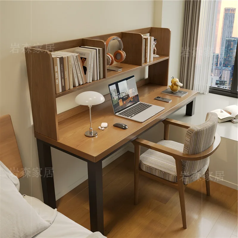 Household solid wood bay window desk bookshelf integrated table high and low foot custom bedroom computer desk student office