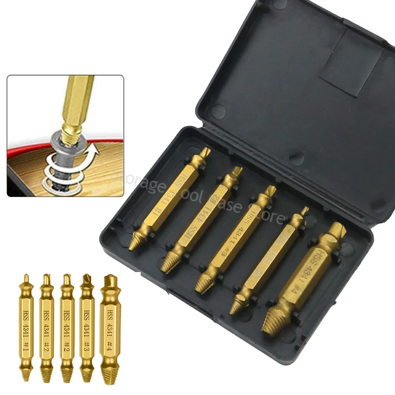 5Pcs Damaged Screw Extractor Drill Bit Broken Bolt Stripped Set Double Easily Take Out Side Drill Out Broken Screw Remover