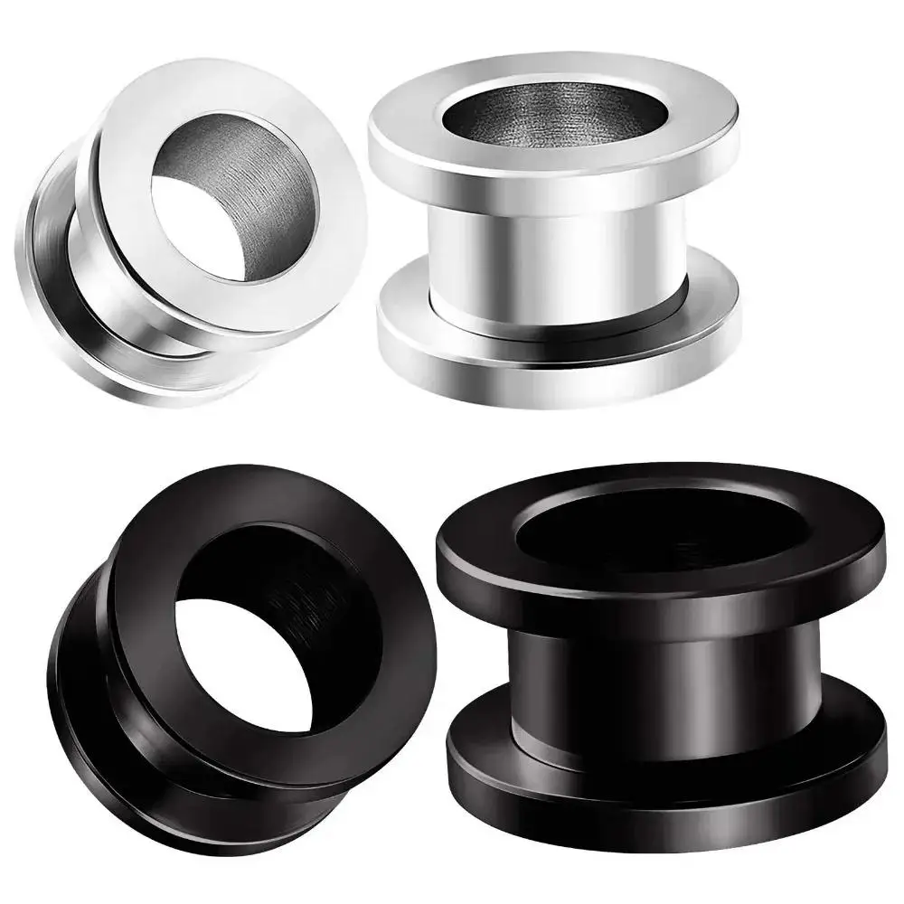 2Pairs Set Black Steel Ear Gauge Plug Flesh Tunnel Expander 1.6mm-20mm Double Flared Stretcher Screw Fit For Men and Women