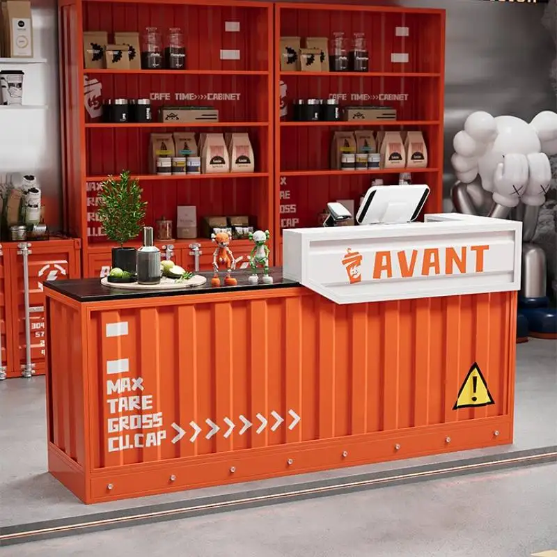 

School Orange Reception Counter Beauty Boutique Indoor Bar Reception Counter Checkout Industrial Empfangstresen Office Furniture