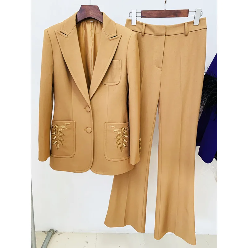 [Vibe] Newest Fashion 2025 Designer Suit Set Women's Slim Fit Single Breasted Embroidery Blazer Pants Set 2 Pieces Set