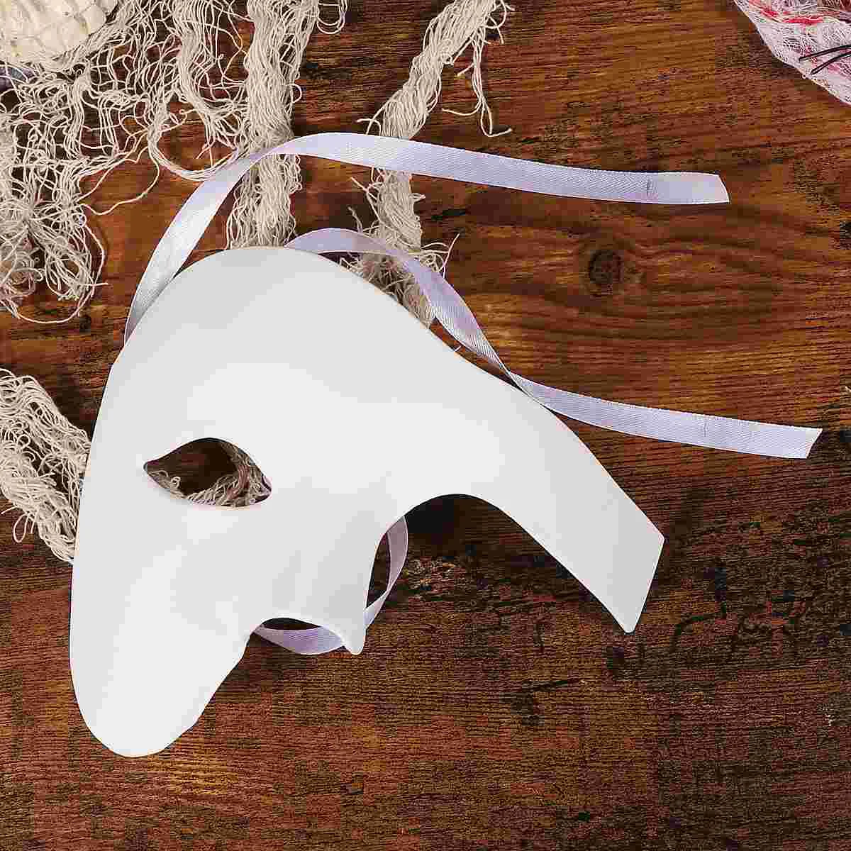 Halloween One-eyed Mask Masquerade Mask Delicate Retro Solid Color Half Face Mask for Cosplay Party Festival White