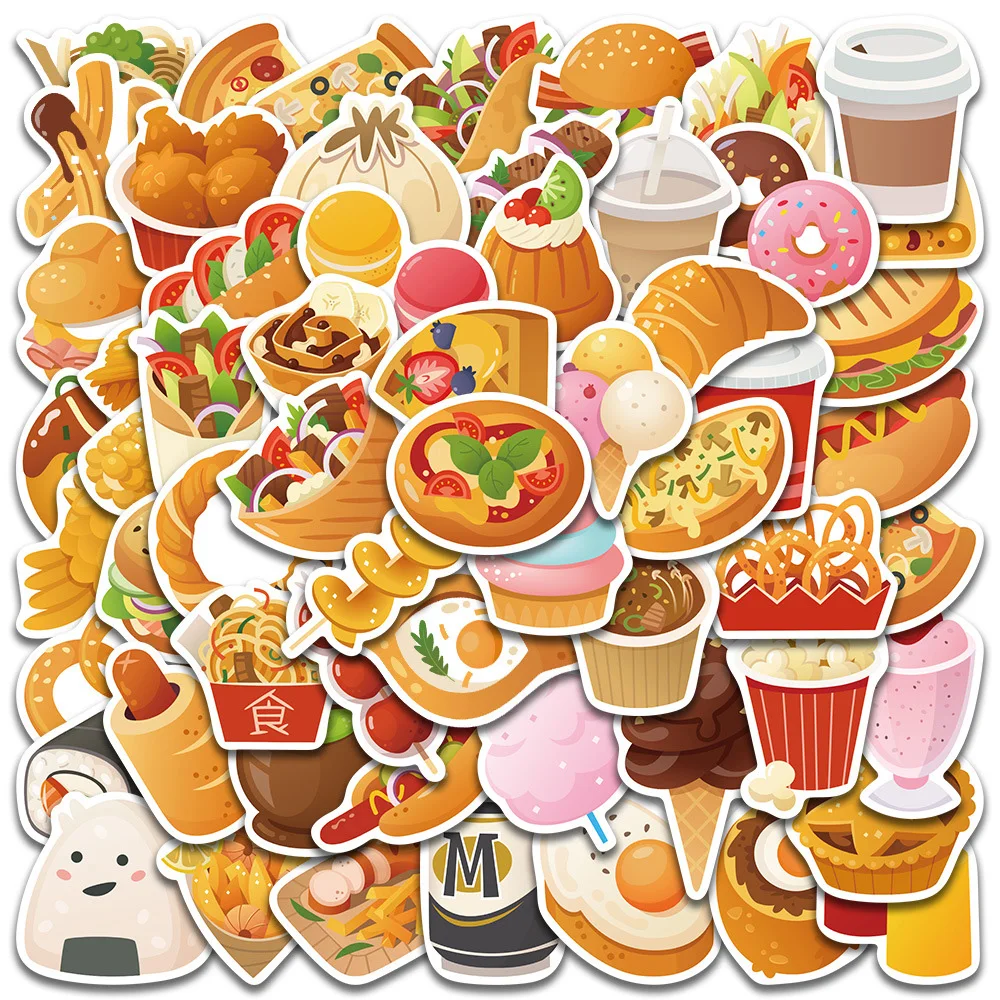 

10/30/60pcs Cartoon Food Cute Stickers Graffiti Decals DIY Fridge Water Bottle Notebook Waterproof Sticker for Kids Classic Toys