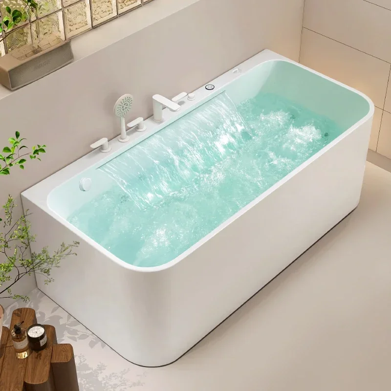 Household light luxury square double constant temperature thin edge thickened freestanding bathtub