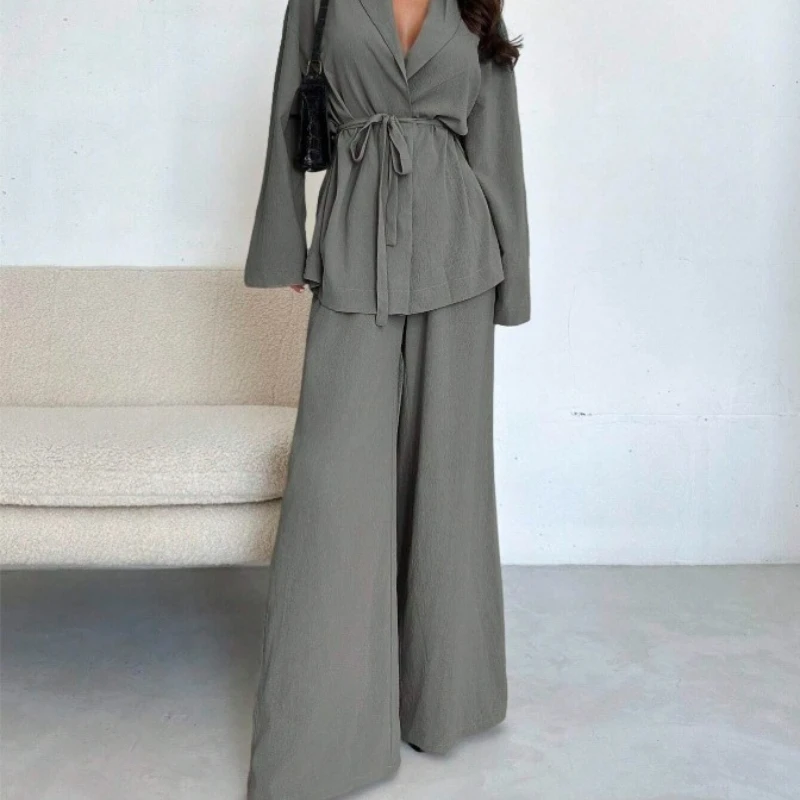 

2025 Autumn and Winter Fashion V-neck Ladies Temperament Long-sleeved Elegant Wide-leg Pants Suit