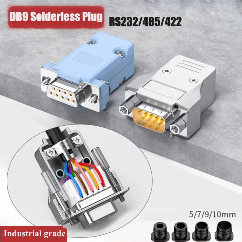 RS232 Serial Port Connector Mini DB9 Solderless Joint 9Pin Male Female Plug Upgraded 485/422 Universal Adapter Industrial Grade